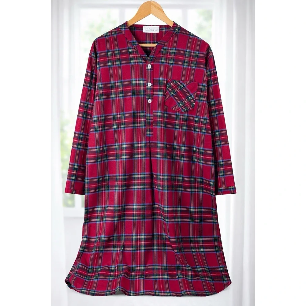Vermont Country Store Size L Soft Cotton Flannel Nightgown Night Shirt Red Plaid